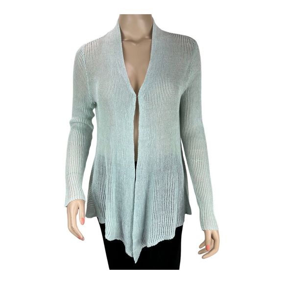Eileen Fisher Sweaters - Eileen Fisher Linen Open Front Cardigan Sweater P MED Light Green Open Knit